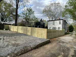 A 6 foot shadowbox horizontal wood privacy fence.