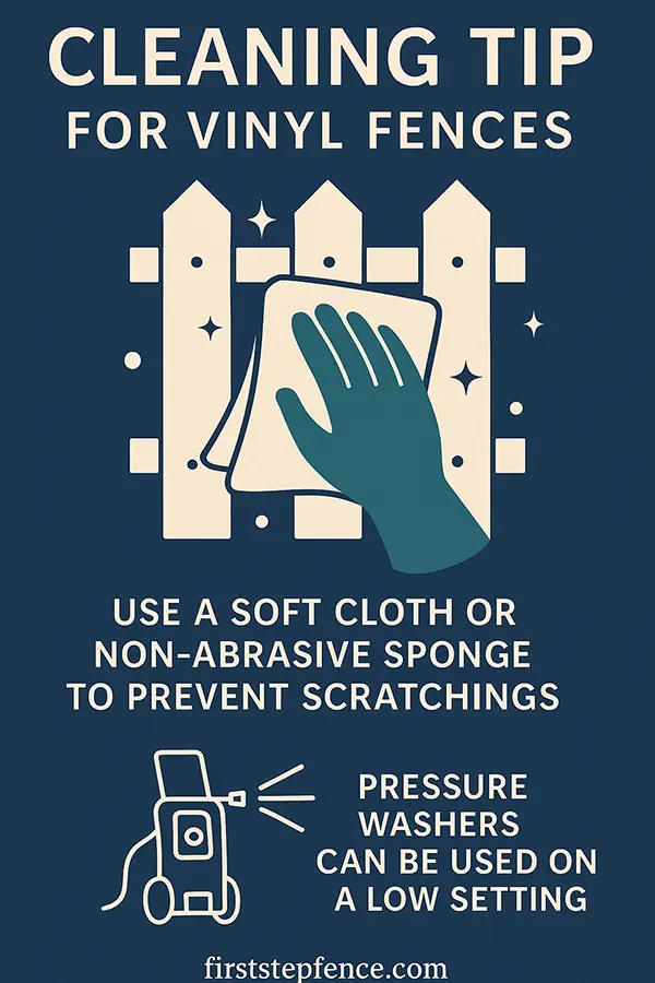 Cleaning tip: Use a soft cloth or non-abrasive sponge to avoid scratching the surface. Pressure washers can also be used on a low setting for larger areas.