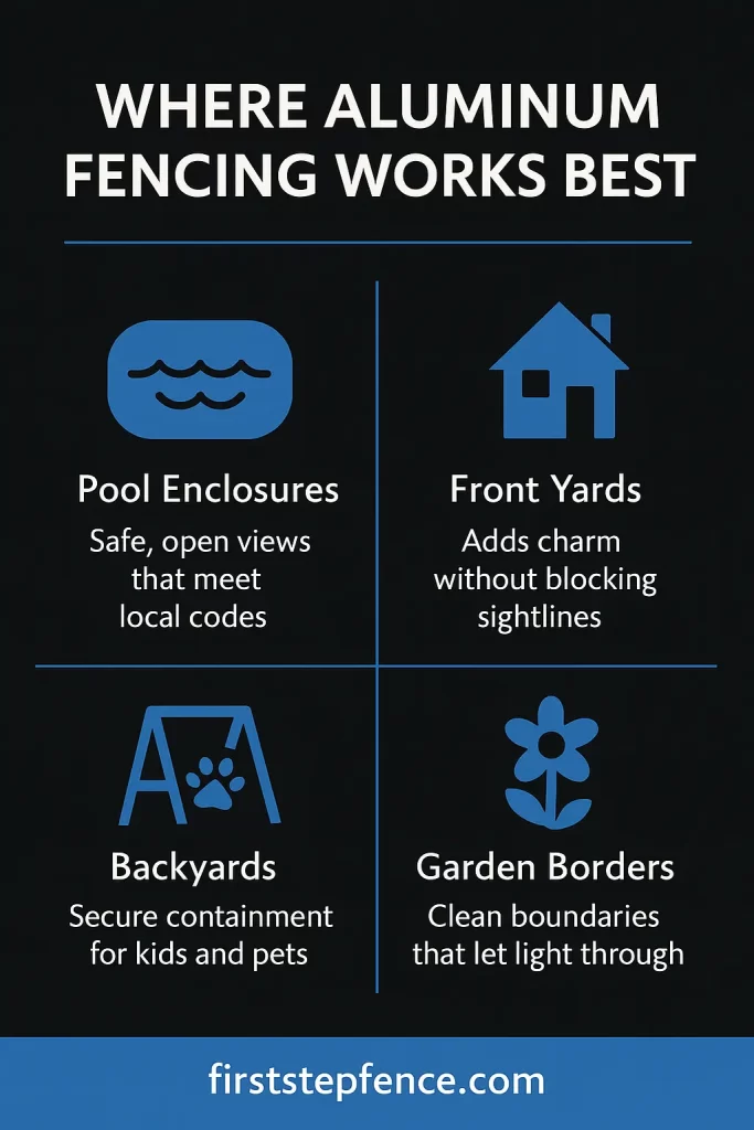 Where an aluminum fence works best infographic