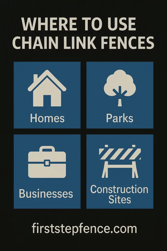 Where to use chain link fences infographic.